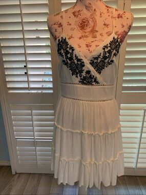 Trixxi White Mini Dress with dark blue Floral Embroidery